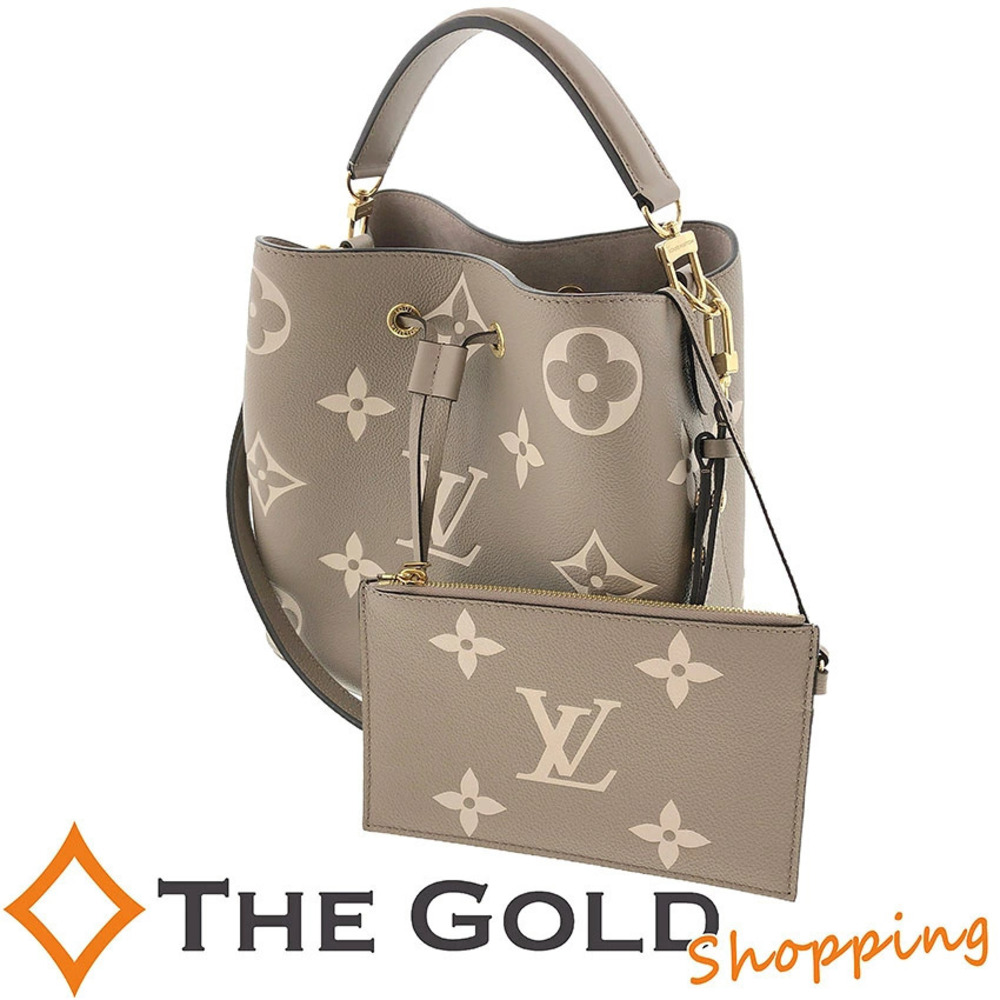 Louis Vuitton Neo Noe Monogram Empreinte Leather Crossbody Bag Greige Gray Cream